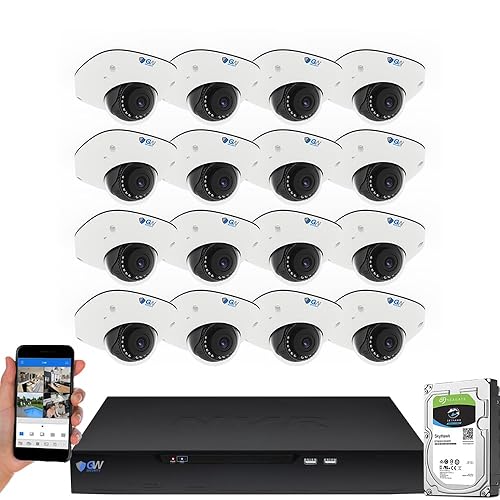 GW Security 16 Channel NVR UltraHD 4K Face Recognition NDAA & TAA Compliant Security Camera System with 16 x 8MP @25FPS Outdoor & Indoor PoE Dome
