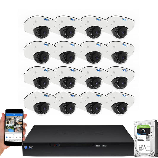 GW Security 16 Channel NVR UltraHD 4K Face Recognition NDAA & TAA Compliant Security Camera System with 16 x 8MP @25FPS Outdoor & Indoor PoE Dome