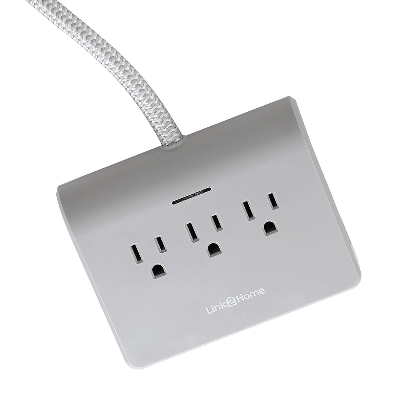 Link2Home EM-TXC202B Surge Protector, 5ft Extension, 3 Outlets Strip, 4 Ports, 4.8A USB, Braided Cable with Low Profile Plug, Grey Fabric Cord Power