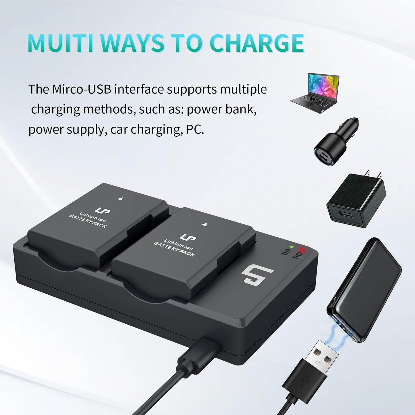 LP EN-EL14 EN EL14a Battery Charger Pack, 2-Pack 1600mAh Battery & Dual Slot Charger, Compatible with Nikon D3100 D3200 D3300 D3400 D3500 D5100 D5200
