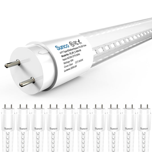 Sunco 10 Pack 4 Foot T8 LED Tube Light Bulbs, 18W, 5000K, Ballast Bypass