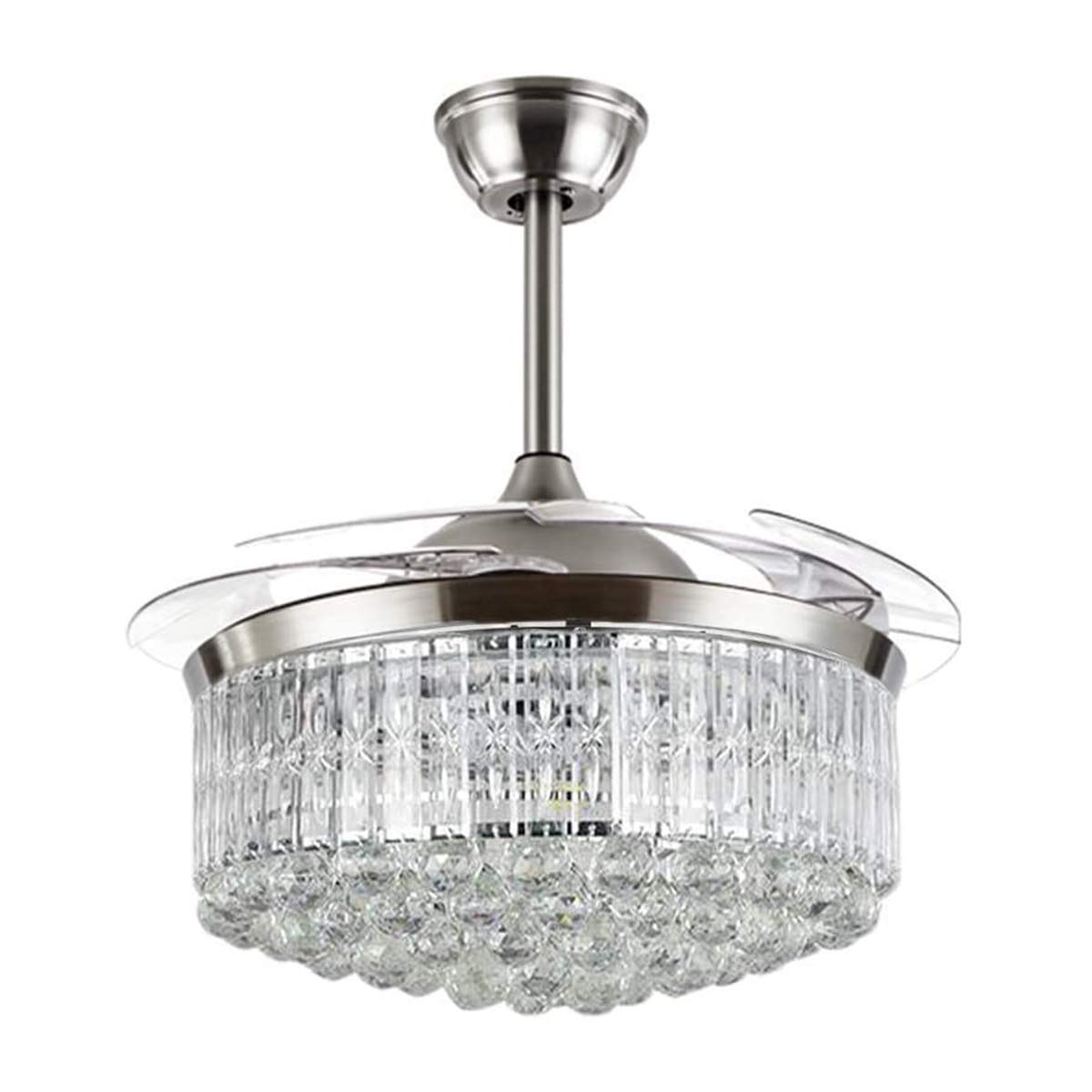 Cretifity Crystal Chandelier Fan with Light, 42" Modern Fandelier Ceiling Fan with Retractable Blades and Remote Control, 3 Speed and Light Adjustable