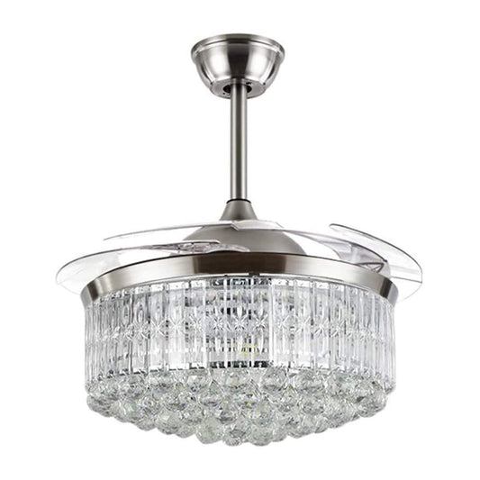 Cretifity Crystal Chandelier Fan with Light, 42" Modern Fandelier Ceiling Fan with Retractable Blades and Remote Control, 3 Speed and Light Adjustable