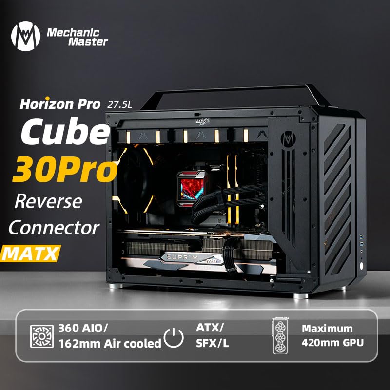 Mechanic master C30pro Side penetrating 360 Water-Cooled Matx/ITX Portable Desktop Computer Aluminum Alloy case (Elegant Black)