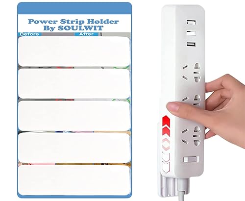 SOULWIT 5-Pack Self Adhesive Power Strip Holder, Surge Protector Fixator Wall Mount Punch Free Cable Management System for Remote Control Router