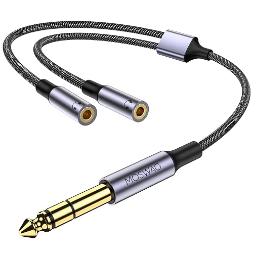 MOSWAG 1/4 inch TRS to Dual 1/8 Female Y Cable, 6.35mm to Dual 3.5mm Female Y Splitter Cable, 1/4 Inch to Dual 1/8 Inch Headphone Adapter Compatible