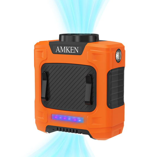 AMKEN Waist Fan, 10000mAh Rechargeable Belt Clip Fan, 24H Runtime, 49ft/s Strong Airflow, 3-Speed 7-in-1 Hands-Free Wearable with LED SOS Warning