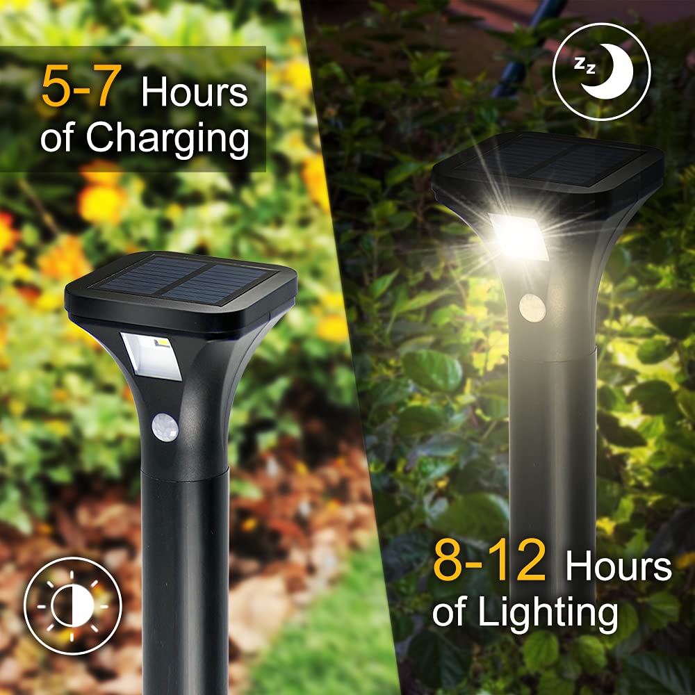 AURAXY LED Solar Powered Motion Sensor Pathway Lights, Battery Powered Outdoor Waterproof Motion Detector Walkway Light, Use for Your House's Yard