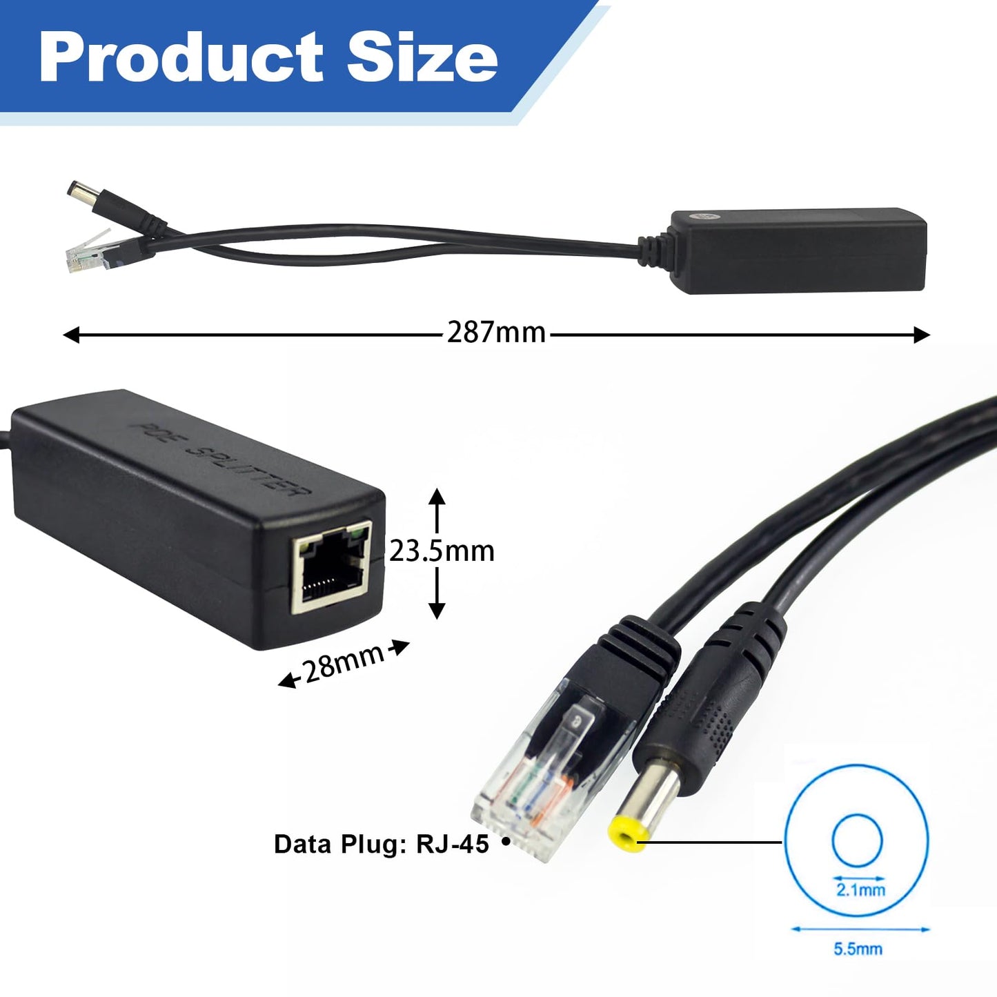 ThePoEstore 4-Pack 5V PoE Splitter with 5.5x2.1mm Plug