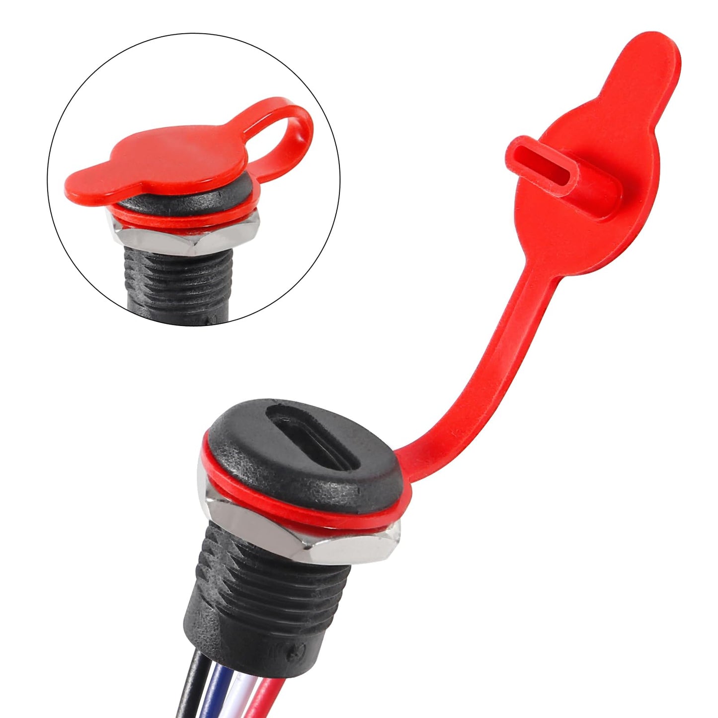 5Pcs 4Pin Charging Socket Female Mount Connector Adapter USB Type-C Port Charging Interface Socket Female Type C 3A with Waterproof Cover Cap Jack