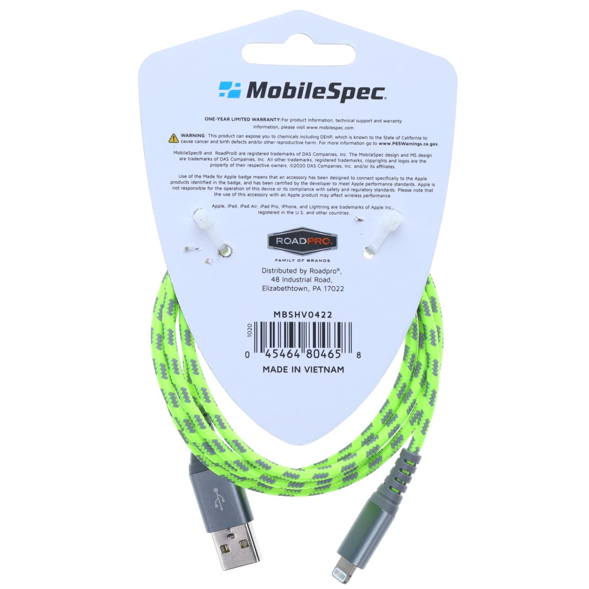 MobileSpec MBSHV0422 Hi-Visibility 4 Foot Lightning(R) to USB-A Cable - Yellow