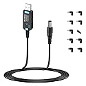 FARSENSE USB to DC 5V Power Cord, Universal DC 5.5x2.1mm Barrel Plug Charging Cable(3FT) with 10 Connector Tips,USB to Barrel Plug 5V Power Cable