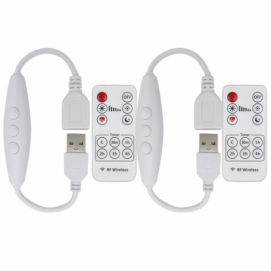 Clearhill 2Pcs 5V 2A USB Dimmer Switch with Male and Female USB Connectors,Remote Control,6-Speed Dimming,ON-Off Function,22AWG Wire,60s delay Off,for