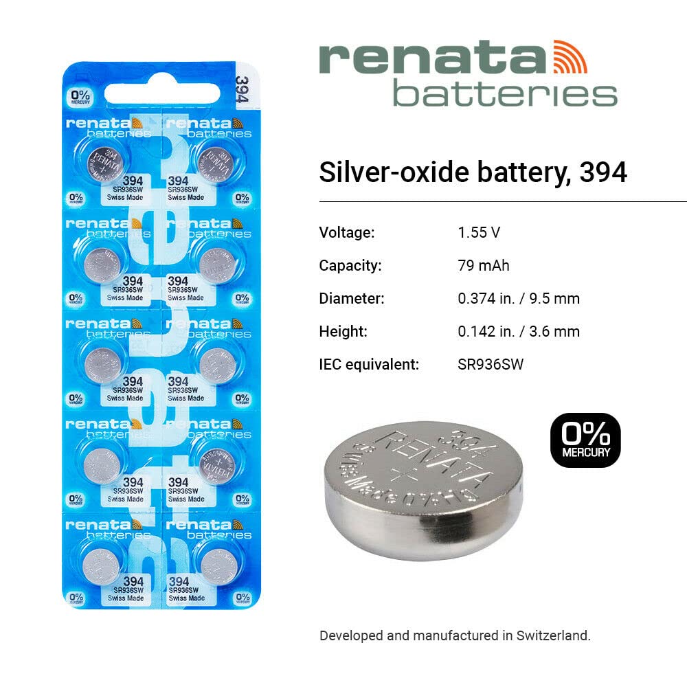 Renata 394 SR936SW Batteries - 1.55V Silver Oxide 394 Watch Battery (2 Count)
