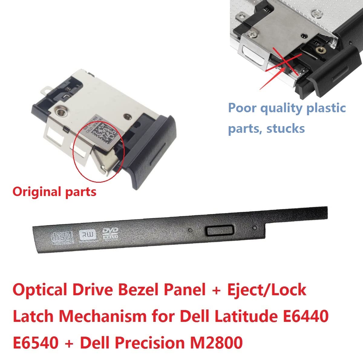 2nd HDD SSD Hard Drive Optical Bay Caddy Frame Tray Bracket for Dell Latitude E6440 E6540 Precision M2800 with Ejector + Bezel/faceplate