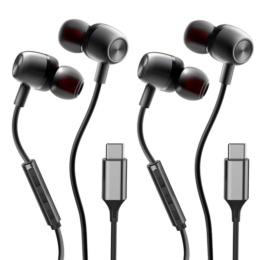USB C Headphones for Samsung S24 S23 FE S22 S21 S20 A53 A54 Wired Earbuds Metal in-Ear Type C Earphone with Microphone Volume Control Bass Stereo