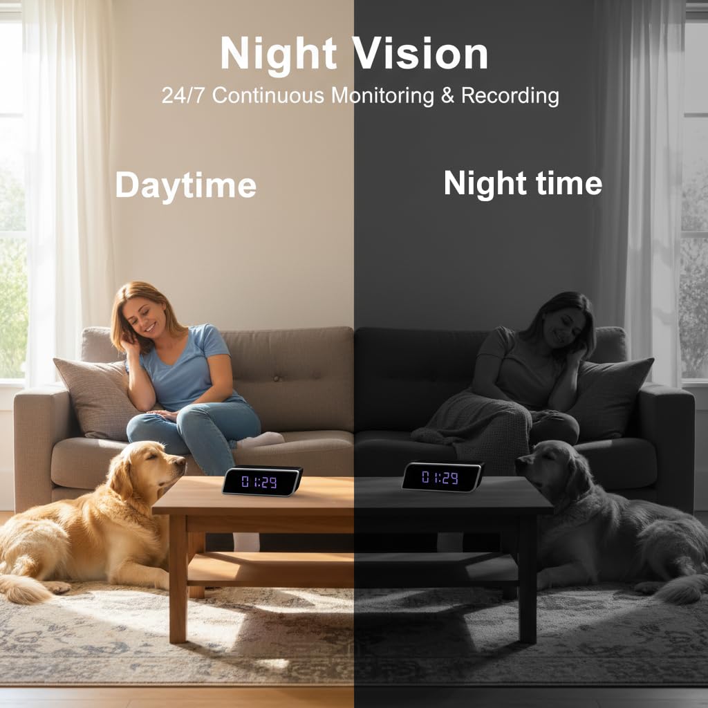 Unohoe Smart Clock Camera Multi-Functional 4K UHD Cameras with Night Vision, Support Local Storage, App Remote View, 2600mAh Battery, WiFi&AP Model