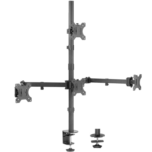 VIVO Quad Monitor 13 to 24 inch LED LCD Clamp-on Desk Mount, 3 Plus 1 Articulating Display Computer Stand, Holds 4 Screens, Max VESA 100x100mm