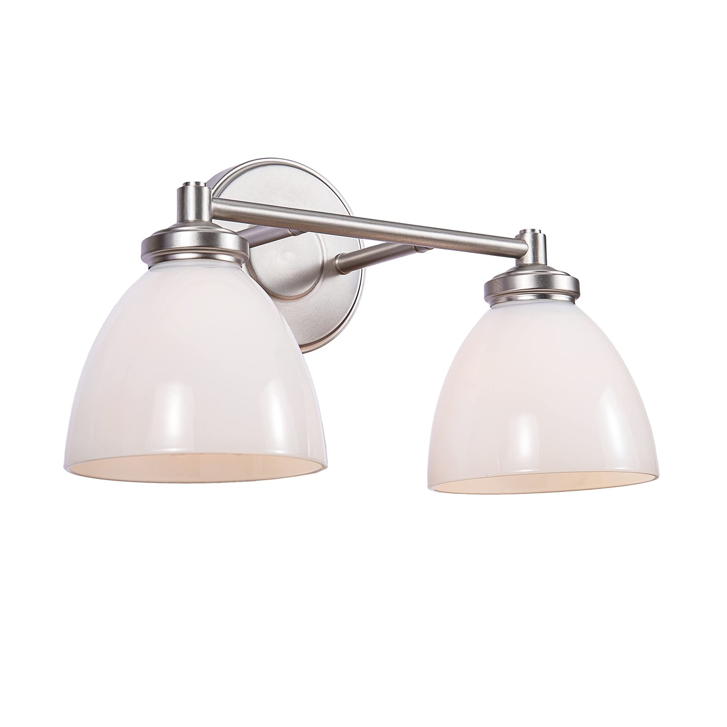 Aspen Creative 62280, Bathroom Vanity 2 Lights Fixture, 15" W x 9" H x 7-1/2" E, Brushed Nickel Finish, Clear Glass w/Paint White Inside