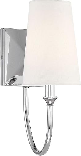 Savoy Essentials 9-2542-1-109 Cameron Modern Farmhouse White Fabric Wall Sconce, 1-Light 40 Watt, 13" H x 5" W, Polished Nickel