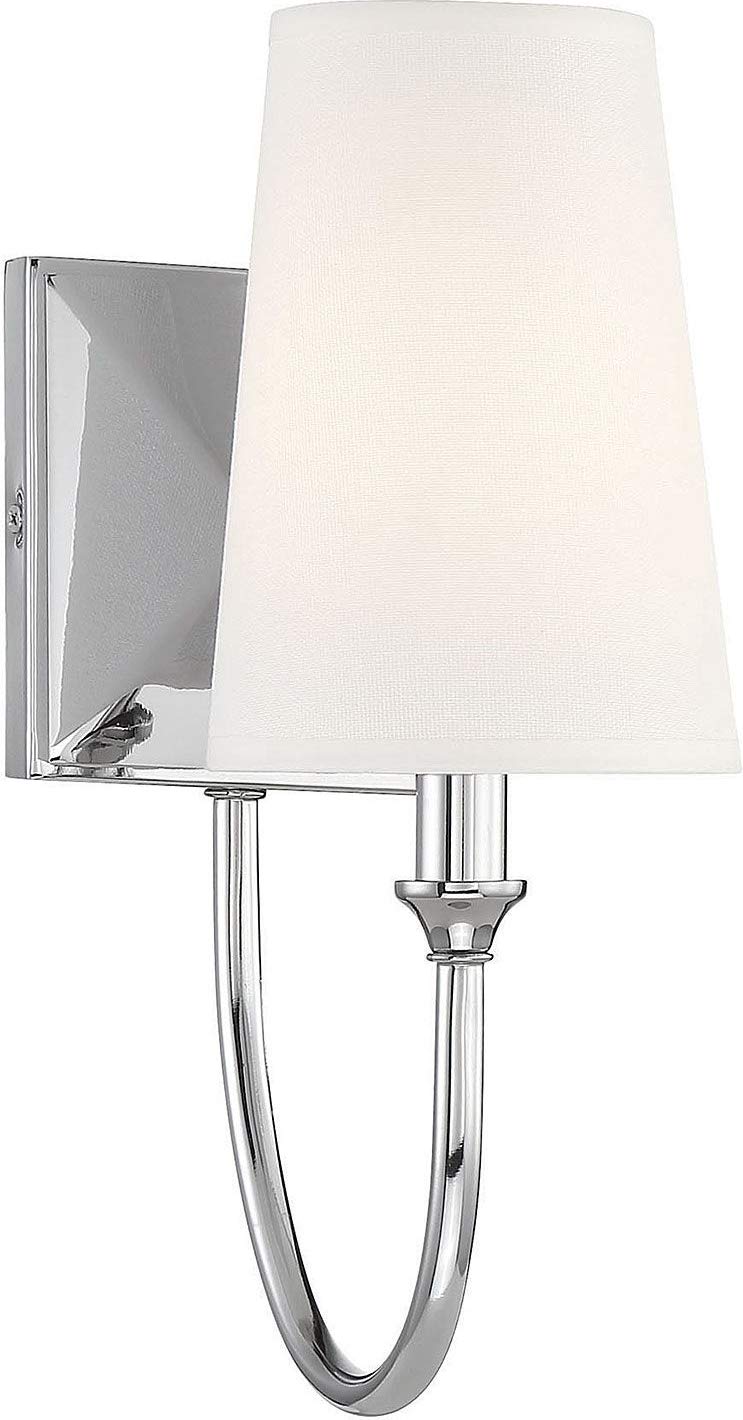 Savoy Essentials 9-2542-1-109 Cameron Modern Farmhouse White Fabric Wall Sconce, 1-Light 40 Watt, 13" H x 5" W, Polished Nickel