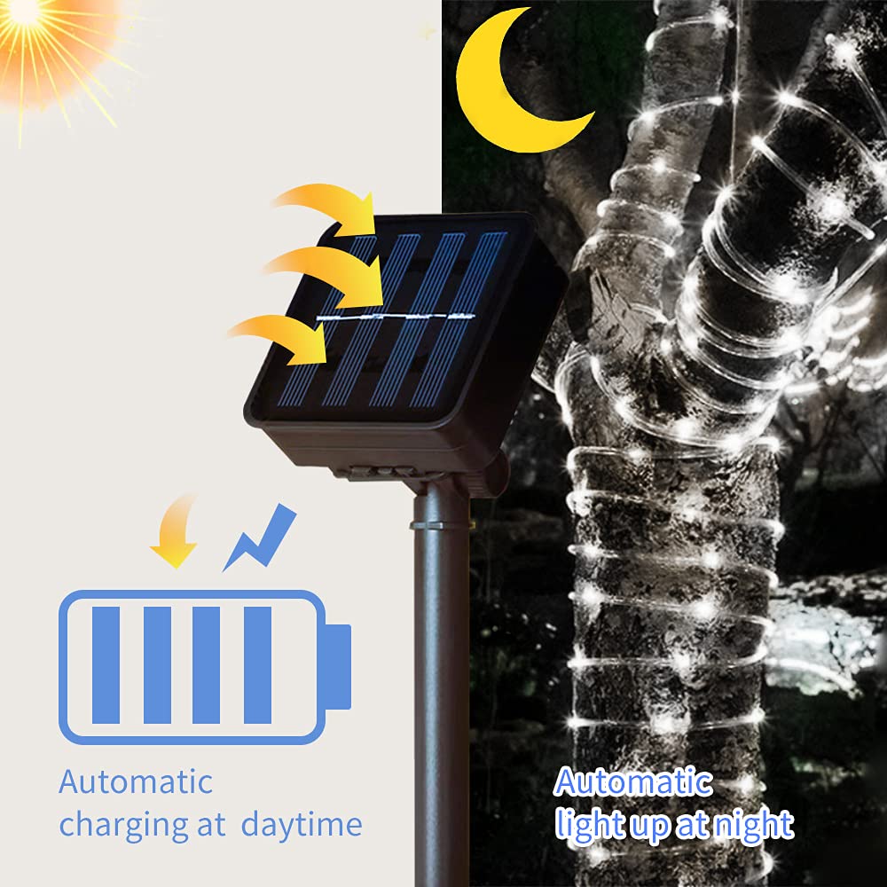 Honche Solar Rope Light 33FT 100LED IP65 Waterproof Outdoor LED Copper Fairy String Tube Lights for Party Gazebo Garden Patio Stair Balcony Fence Tree