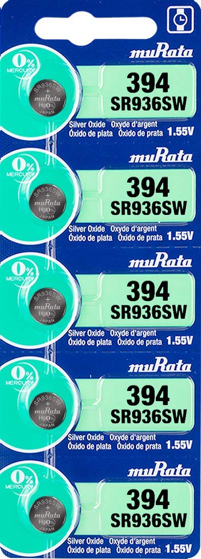 Murata 394 Battery SR936SW 1.55V Silver Oxide Watch Button Cell (5 Batteries)