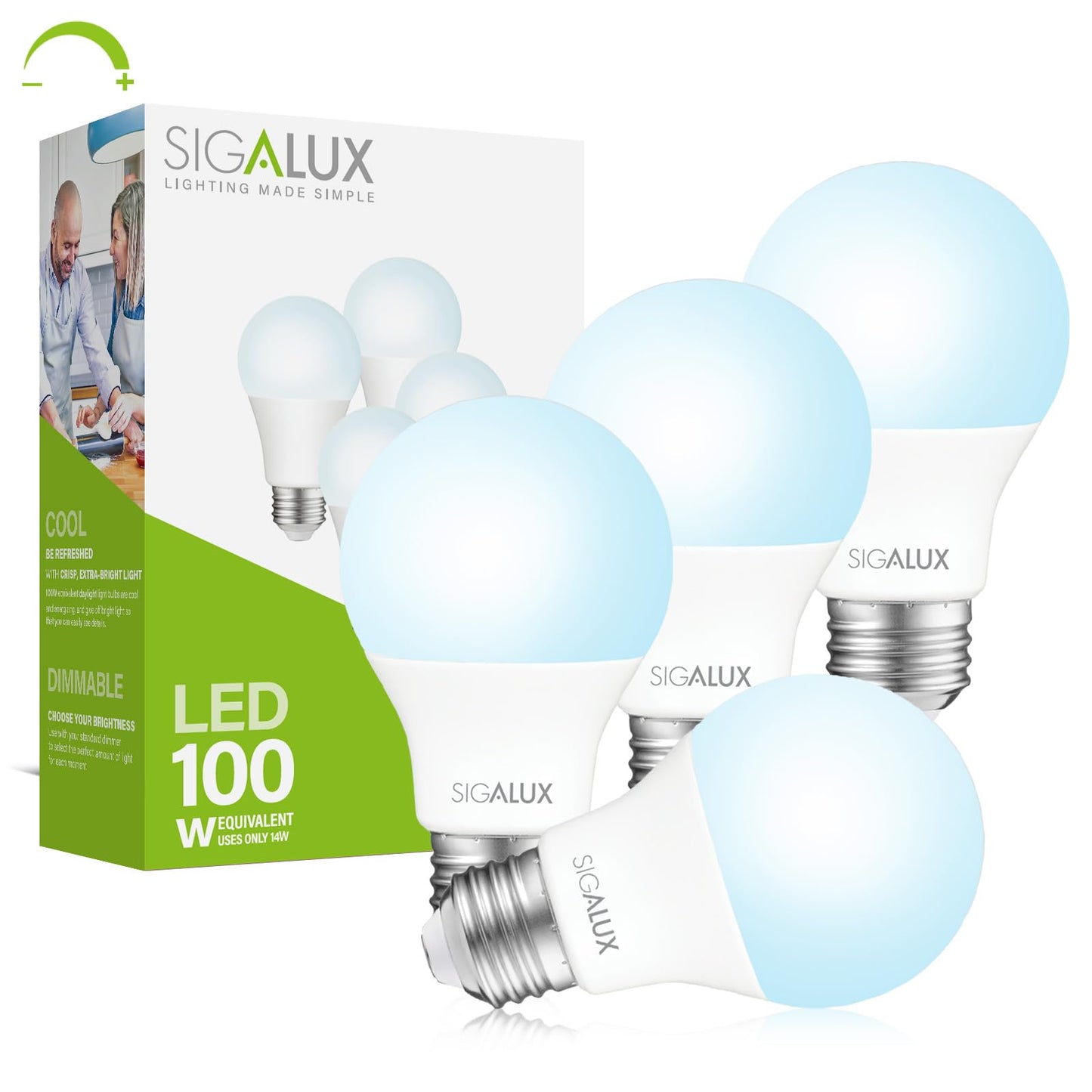 Sigalux Light Bulbs 100 Watt Equivalent,A19 Daylight Standard LED Bulbs Dimmable 5000K White,14W Energy Efficient E26 Medium Base,1500LM,ETL Listed,4
