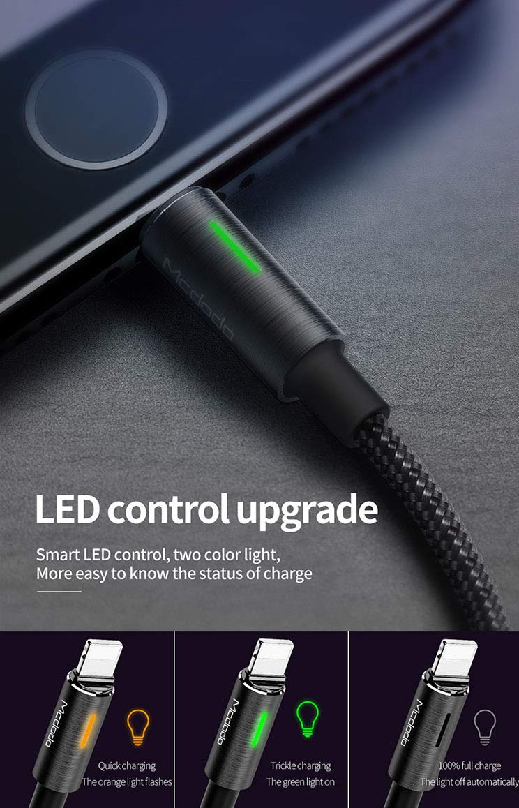 Power Off/On Smart LED Auto Disconnect and Auto Recharge Nylon Braided Sync Charge USB Data 6FT/1.8M Cable Compatible New Phone List Below (Black…