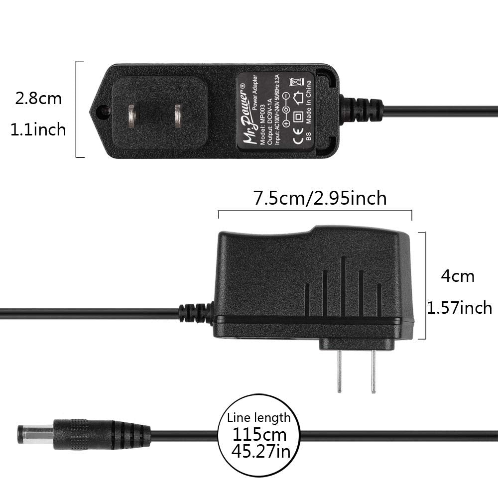 Mr.Power Guitar Effects Power Supply Adapter 9V DC 1A (1000mA) with Daisy Chain Cord Cable and Insulated Cap (9V Adapter + 3 Way Cable)