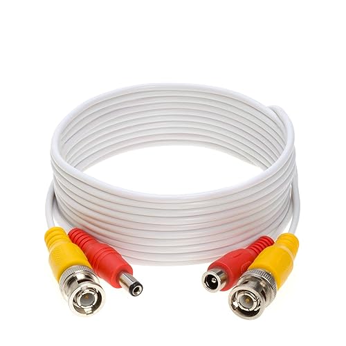 Cables Direct Online 20FT White Premade BNC Video Power Cable Extension Wire for CCTV, Security Camera, DVR, Surveillance System, All in One Plug