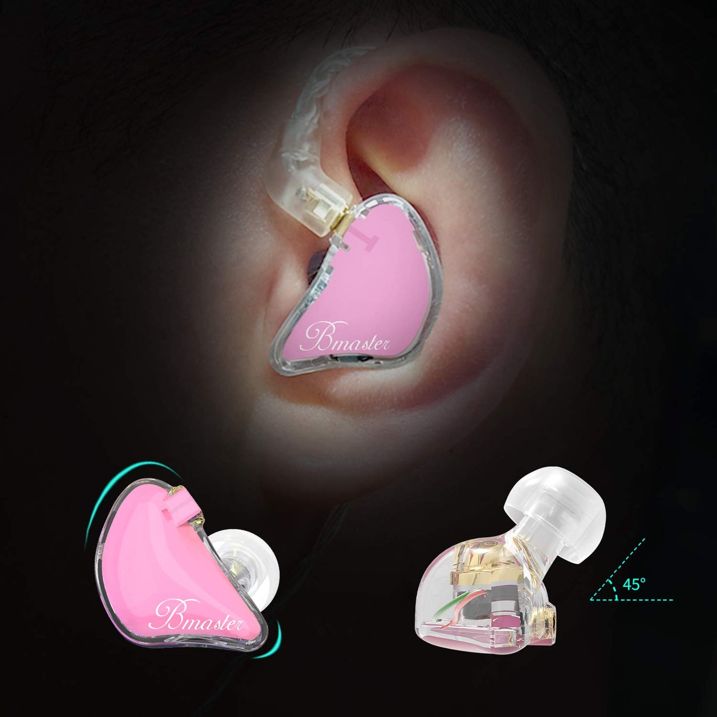 BASN Bmaster in Ear Monitor Headphones Triple Driver Earphones with Two Detachable MMCX Cable Fit in Ear Suitable for Audio Musician Drummer(Pink)