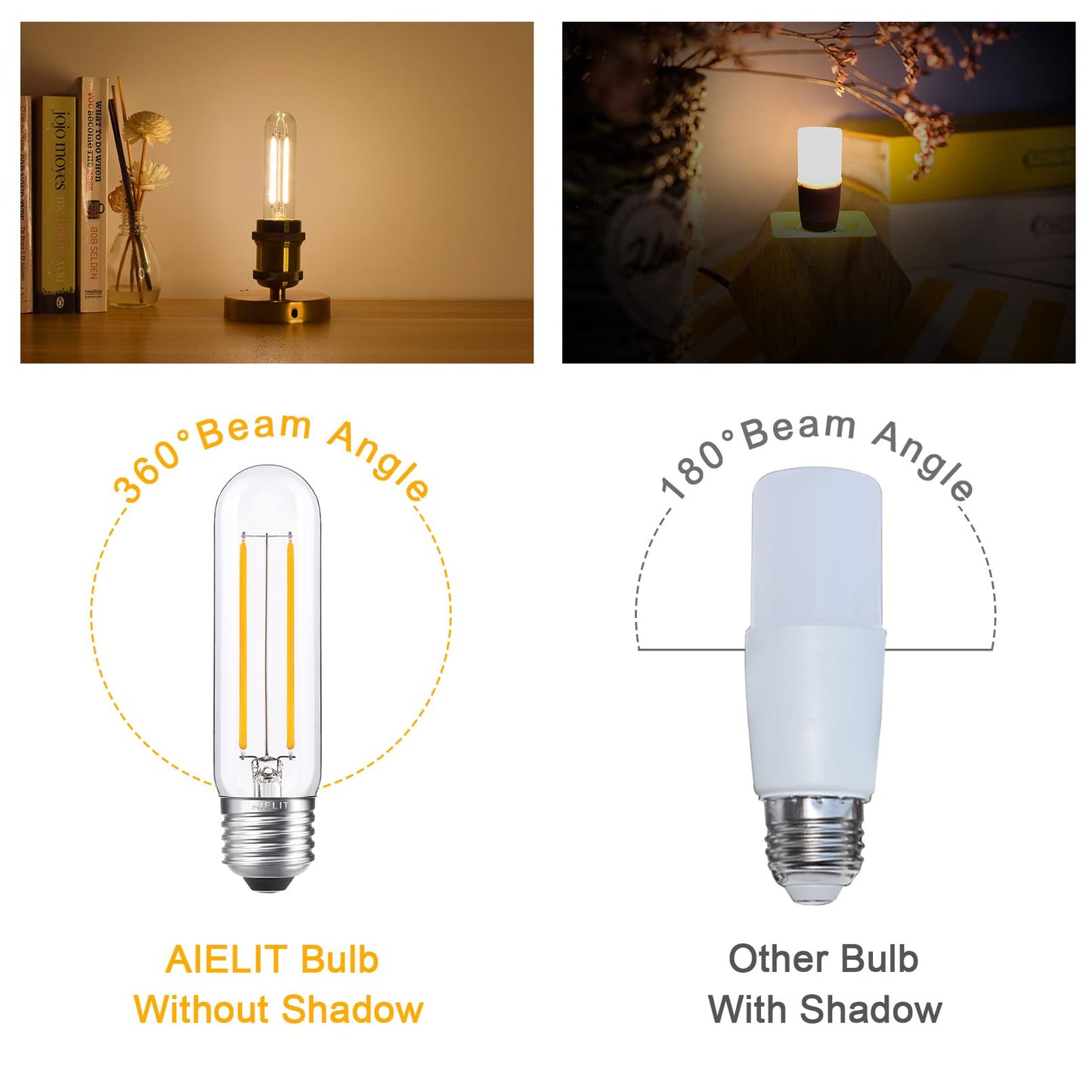 AIELIT Vintage T10/T30 LED Bulb 25 Watt Equivalent, Warm White 2700K, 200 Lumens, E26 Base, 2W Dimmable Led Tubular Bulbs, Classic Filament Edison