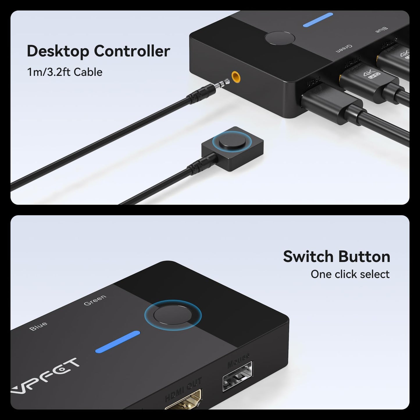 HDMI KVM Switch 1 Monitors 2 Computers 4K@60Hz USB KVM Switches 2 Ports for 2 PC Sharing Single Monitor and Keyboard Mouse with Wired Extend
