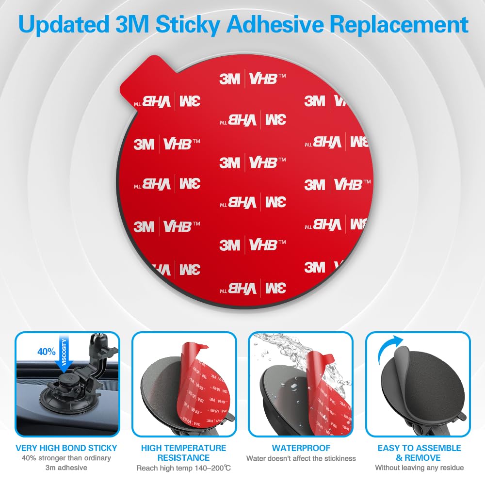 volport Sticky Adhesive for Dash Cam Suction Cup Mount, 90mm Circle Heat Resistant Double Sided Extra Strong Mounting Tape Pad Replacement for Car