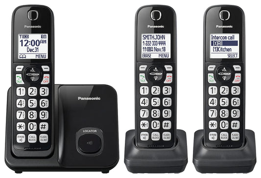 Panasonic Cordless Phone System, Expandable Home Phone with Call Blocking, Bilingual Caller ID and High-Contrast Display, 3 Handset - KX-TGD613B