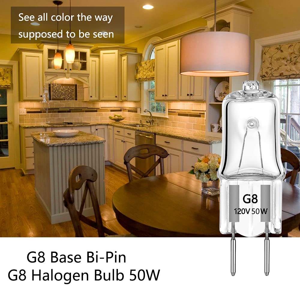 AHEVO G8 Light Bulbs 50W 120V Halogen Light Bulb G8 Base Bi-Pin 50W T4 JCD Warm White, Microwave Oven Replacements, Candle Warmer Bulbs,10Pack
