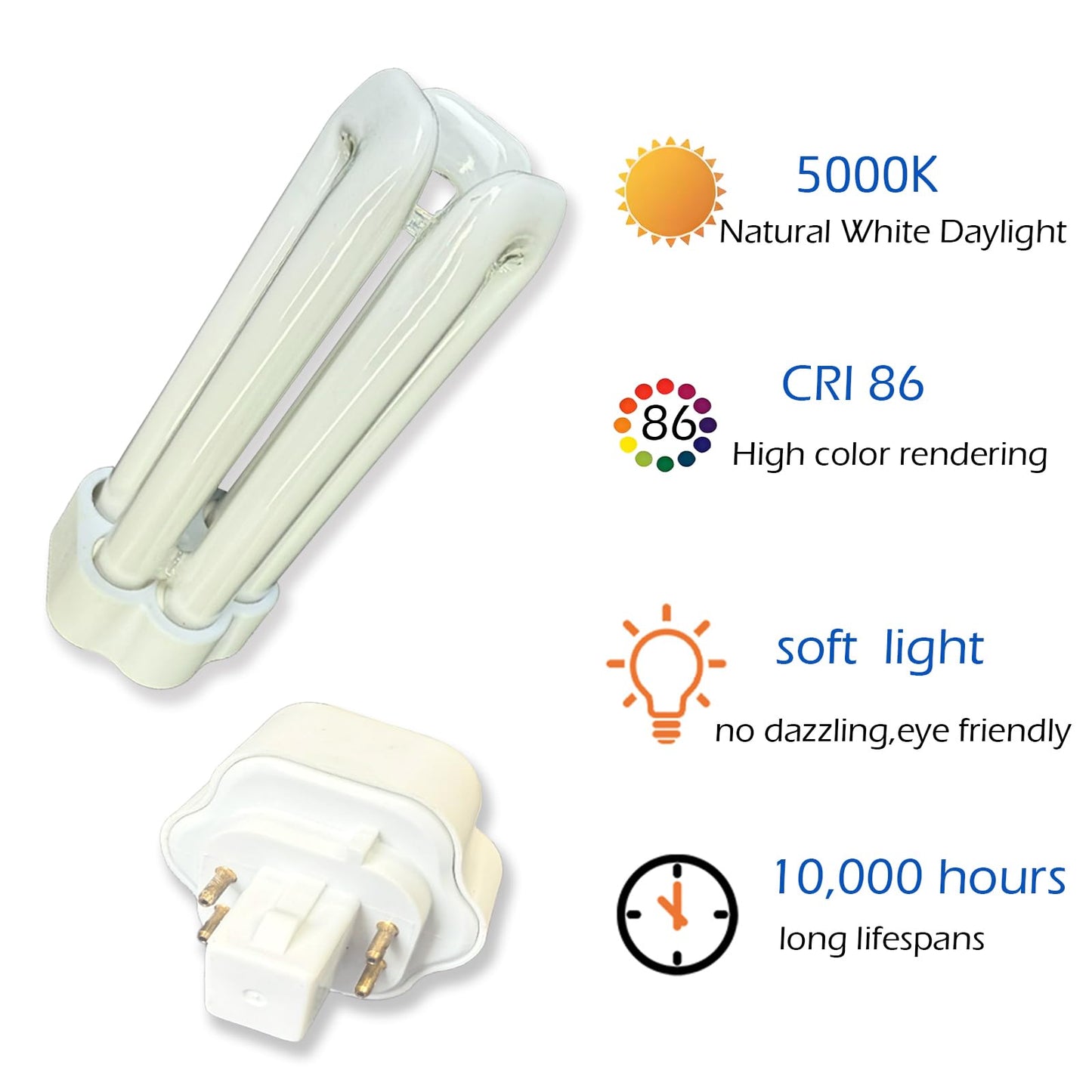 Cemlorot 6pack PLT 32W Triple Tube Fluorescent Light Bulb, 5000K Bright White Daylight 4-Pin GX24-3 Type Base?High Transparency CRI 86