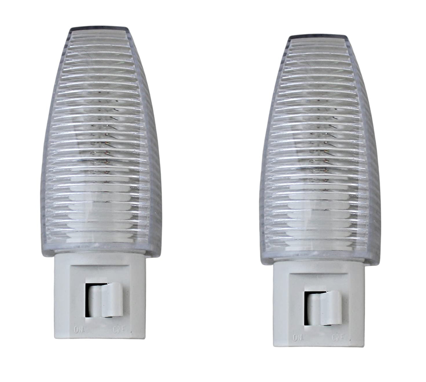 Set of 2 Night Light On/Off Switch UL Certified White Base Clear See Thru Top Suitable for Bathroom, Bedroom, Hallway (Traditional)