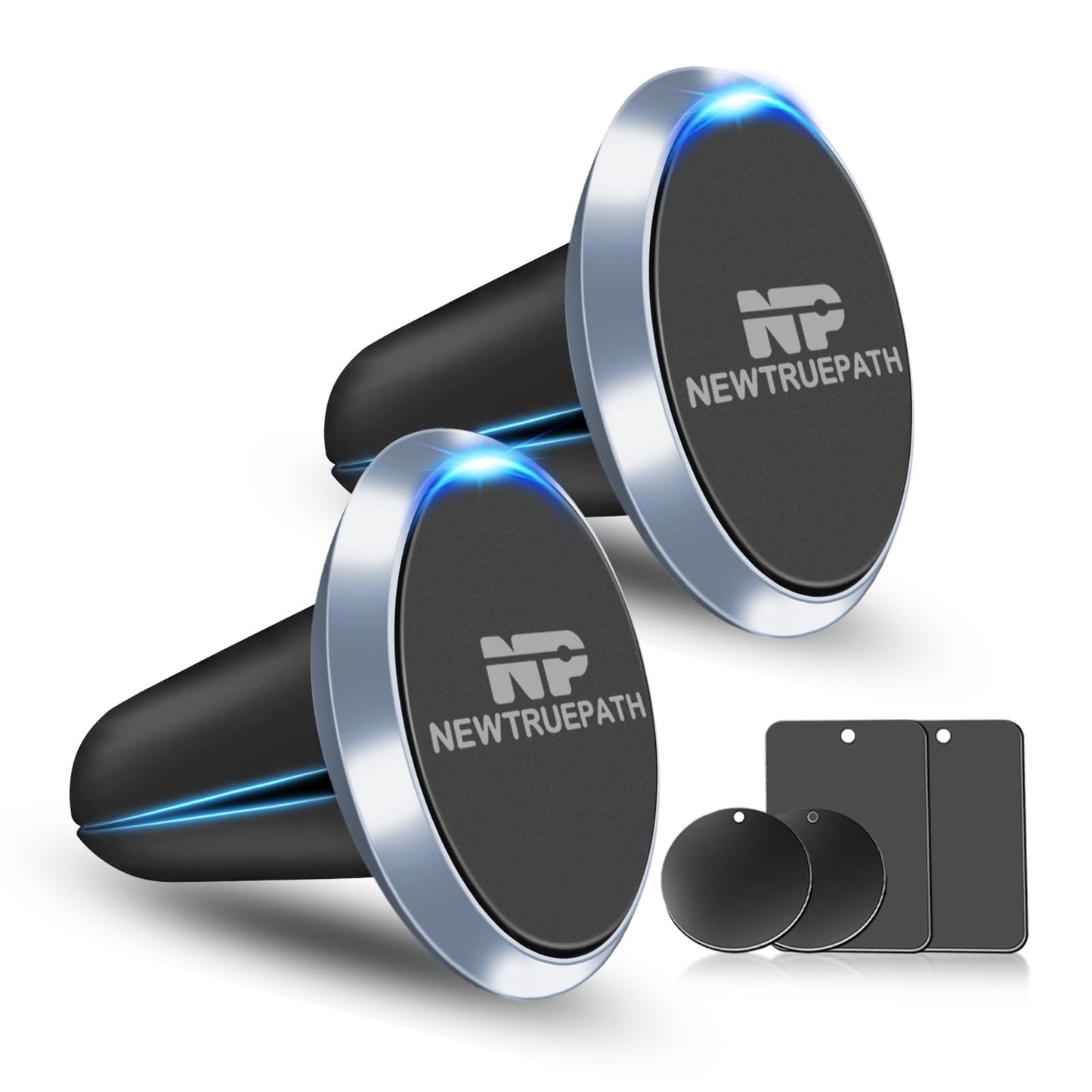 New True Path Ultra-Strong Aluminum Magnetic Phone Holder for Car [2-Pack] - Universal Air Vent Mount with 4 Metal Plates, Compatible with iPhone 16