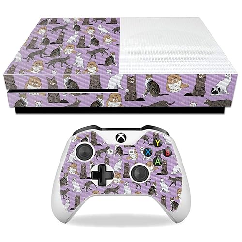 MightySkins Carbon Fiber Skin for Microsoft Xbox One S - Cat Chaos | Protective, Durable Textured Carbon Fiber Finish | Easy to Apply, Remove,