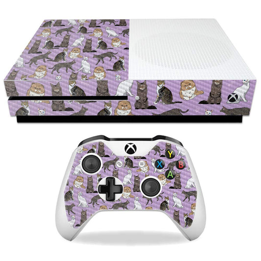 MightySkins Carbon Fiber Skin for Microsoft Xbox One S - Cat Chaos | Protective, Durable Textured Carbon Fiber Finish | Easy to Apply, Remove,