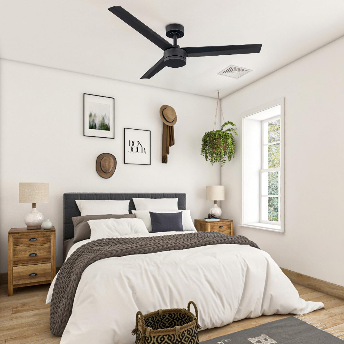 East Grove Home Breeze 52in 3-Blade Smart Ceiling Fan in Matte Black 2700K-6000K CCT Tunable Range LED Light Kit with Remote Control Works With iOS or