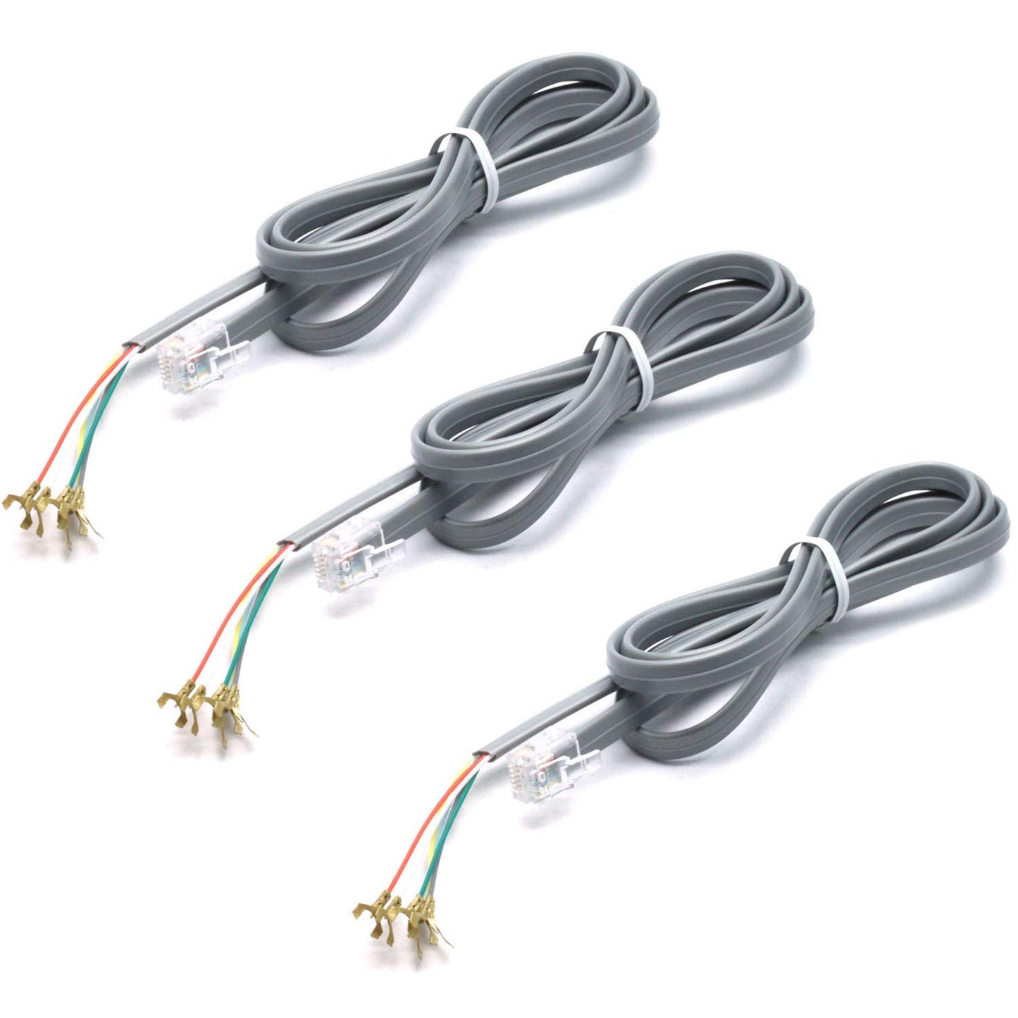 Sscon 3Pcs RJ11 6P6C to 6 Spade Lug Telephone Extension Cable Cord Connector (Grey 3.3Ft)