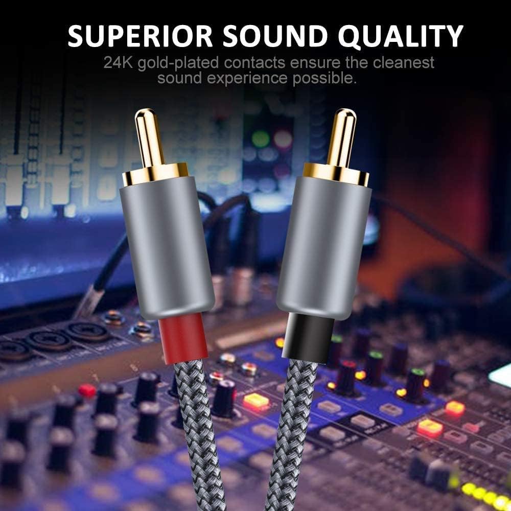 Goalfish RCA Cable, 10FT RCA Male to Male Audio Stereo Subwoofer Cable [2Pack, Hi-Fi Sound] Nylon-Braided Auxiliary Audio Cord for Home Theater, HDTV
