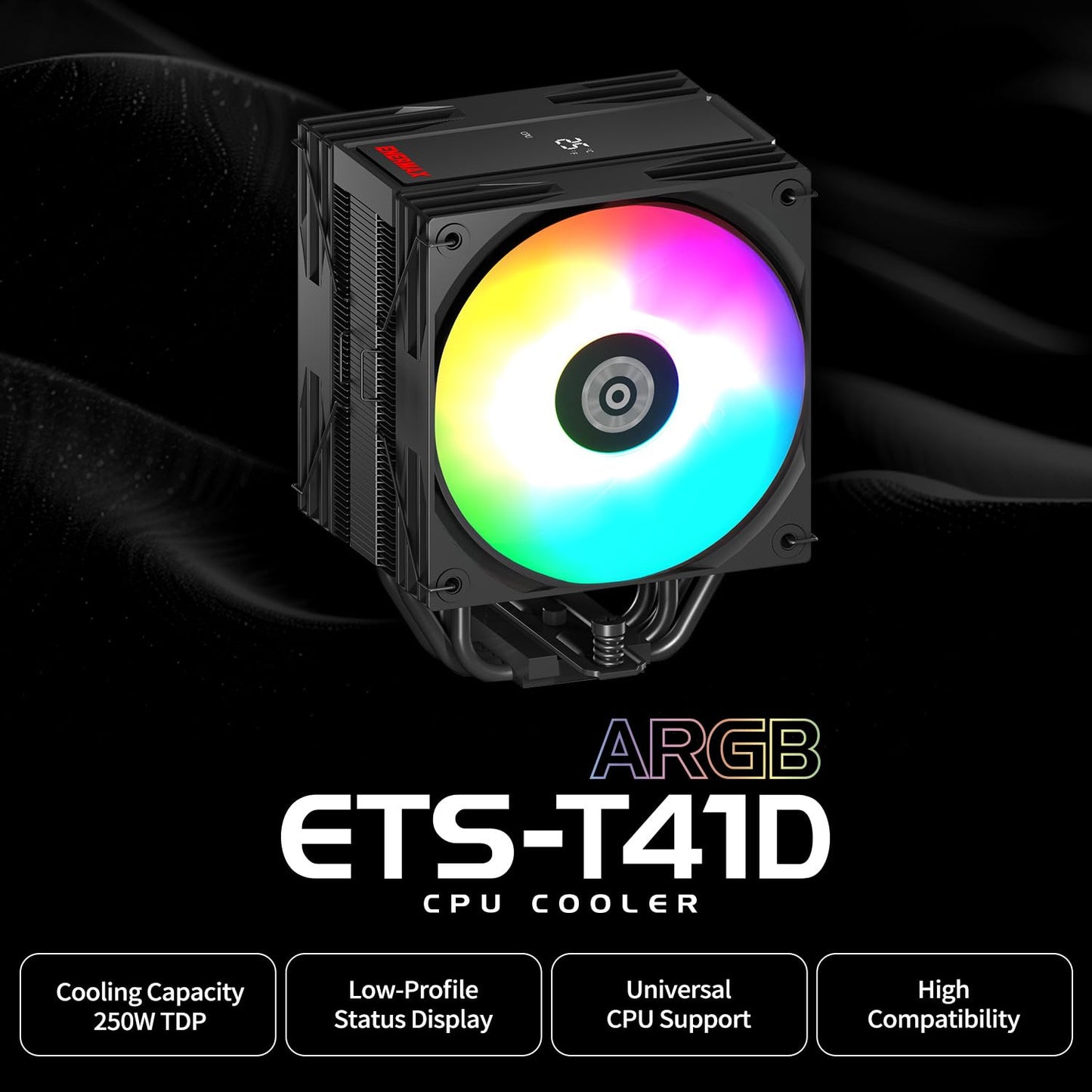 Enermax T41 Digital ARGB CPU Air Cooler 157mm Height All-Black CPU Air Cooler 4 Heat Pipes with Dual 120mm PWM Fan 250W TDP, for Intel