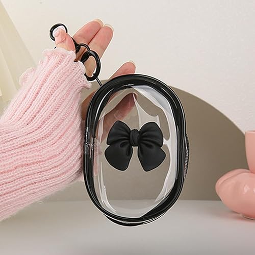 QLD COVER Charging Cable Storage Bag, Cute 3D Bow Tie Waves Design Transparent Compact Travel Cables Carrying Storages Case Electronic Accessories