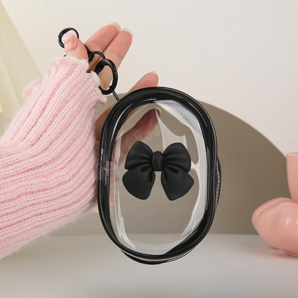 QLD COVER Charging Cable Storage Bag, Cute 3D Bow Tie Waves Design Transparent Compact Travel Cables Carrying Storages Case Electronic Accessories