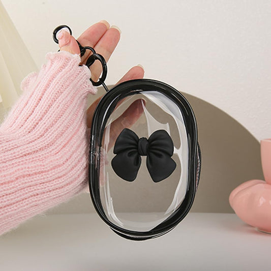 QLD COVER Charging Cable Storage Bag, Cute 3D Bow Tie Waves Design Transparent Compact Travel Cables Carrying Storages Case Electronic Accessories