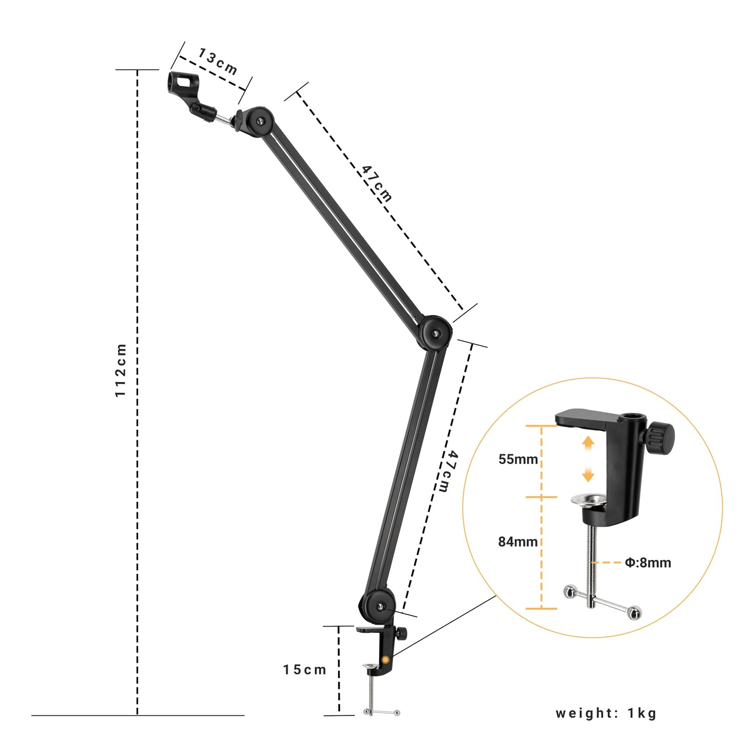 Clef Audio Labs Heavy Duty Adjustable Microphone Arm Stand - Professional Suspension Scissor Spring Boom with Universal Mic Clip and Sturdy Desk Clamp
